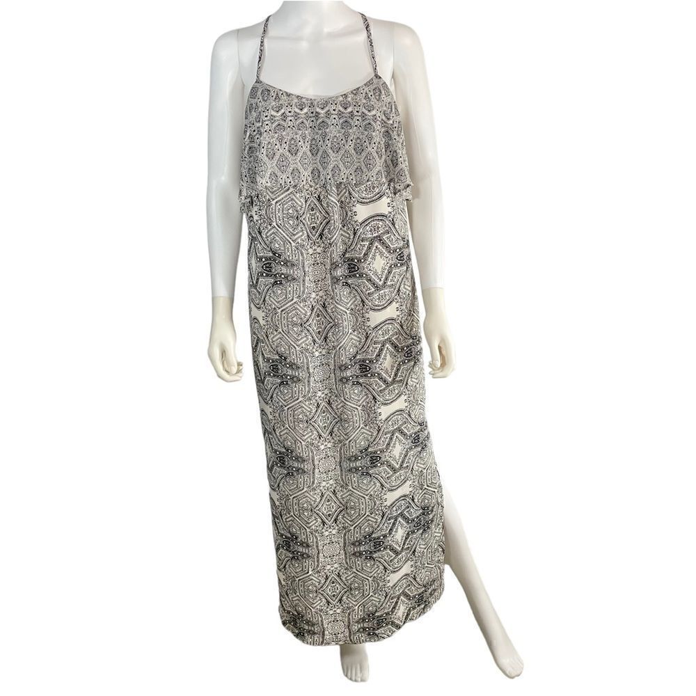 Anthropologie Vanessa Virginia Geometric Maxi Dress Black Cream Size 6